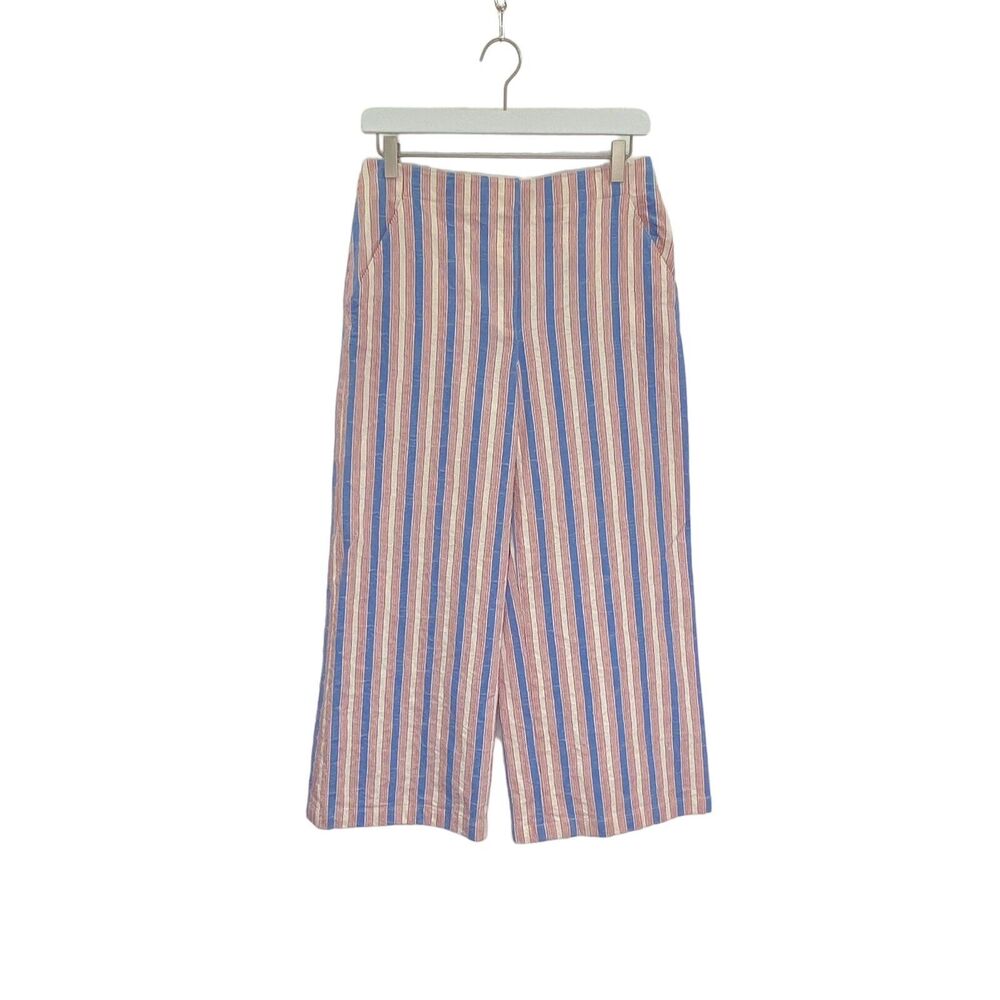 Tory Burch Cato Size 8 Striped Eva Pant Wide Leg Crop Ivory Blue Red Nautical